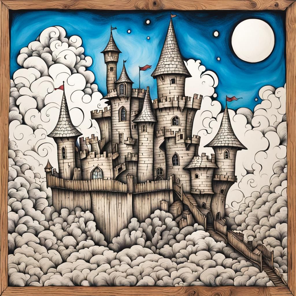Whimsical Pallet Castle in Surrealist Fairytale Style