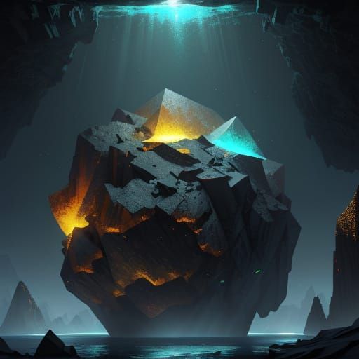 Glowing Ore Concept Art in Low-Poly Style