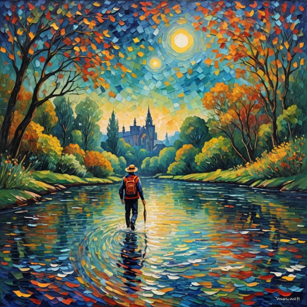 Neo-Impressionist Star River in Expressionist Oil Painting