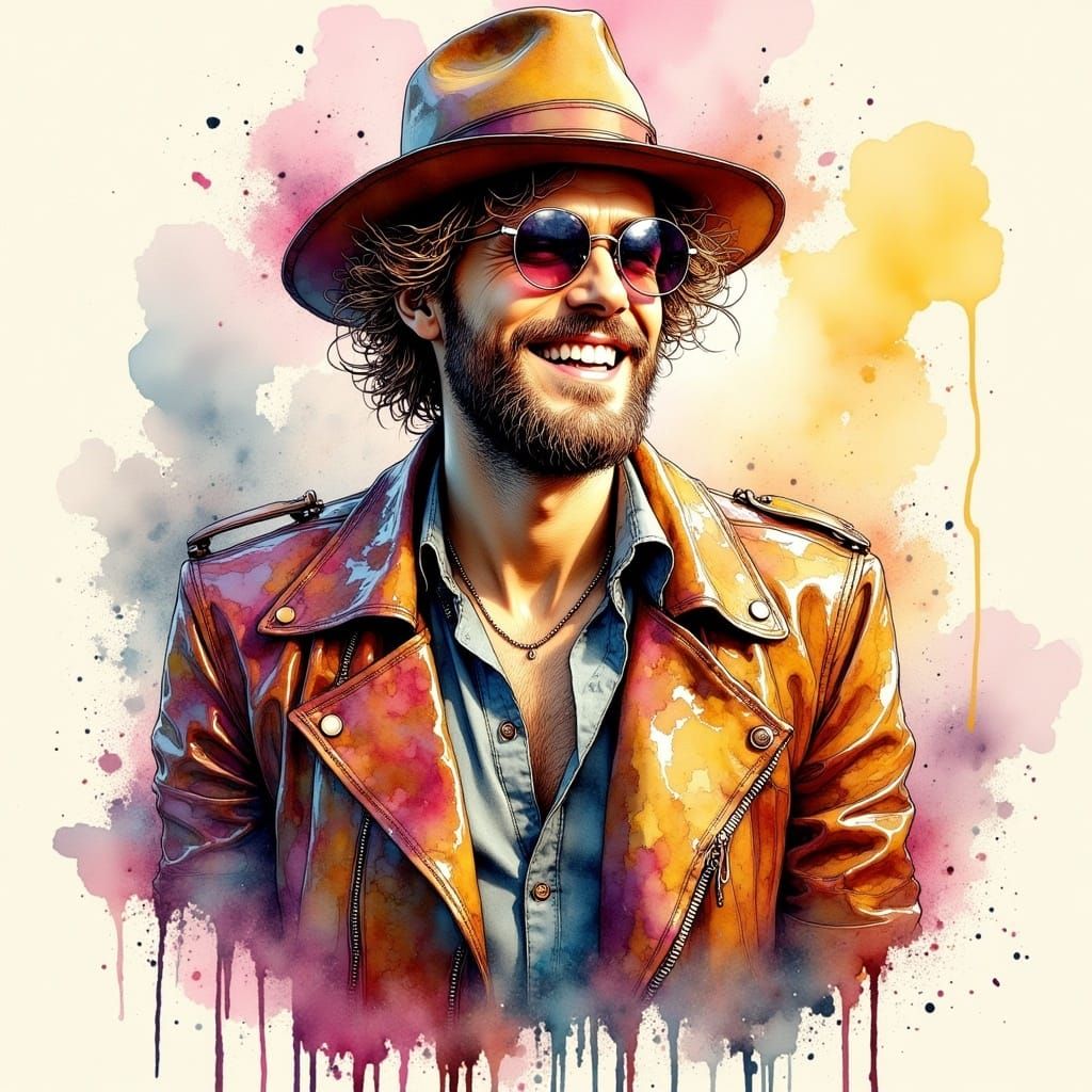 Vibrant Beatnik Portrait in Expressive Ink Style