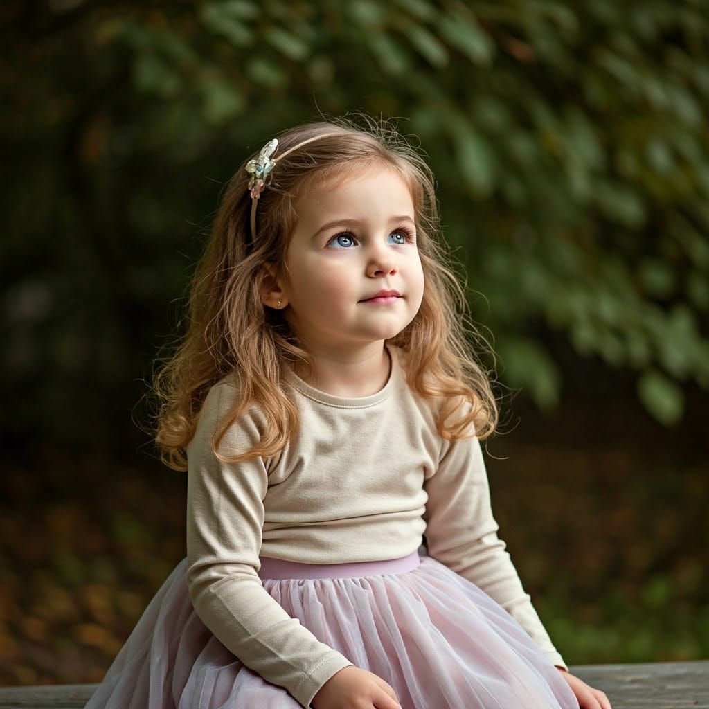 Whimsical Girl Lost in Daydreams in a Soothing Natural Light