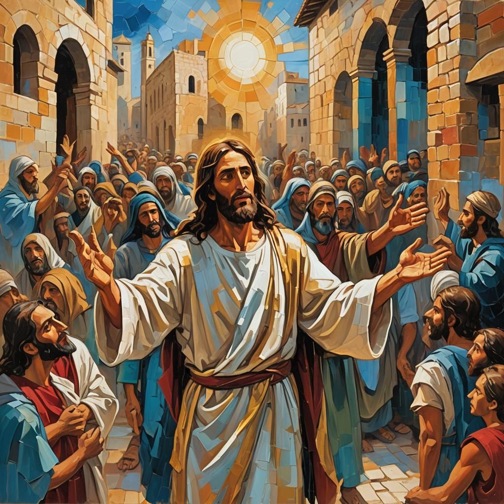 Jesus Christ Healing the Sick: Neo-Expressionist Oil Paintin...