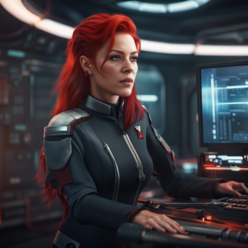 Red-Haired Starfleet Officer in Detailed Matte Painting