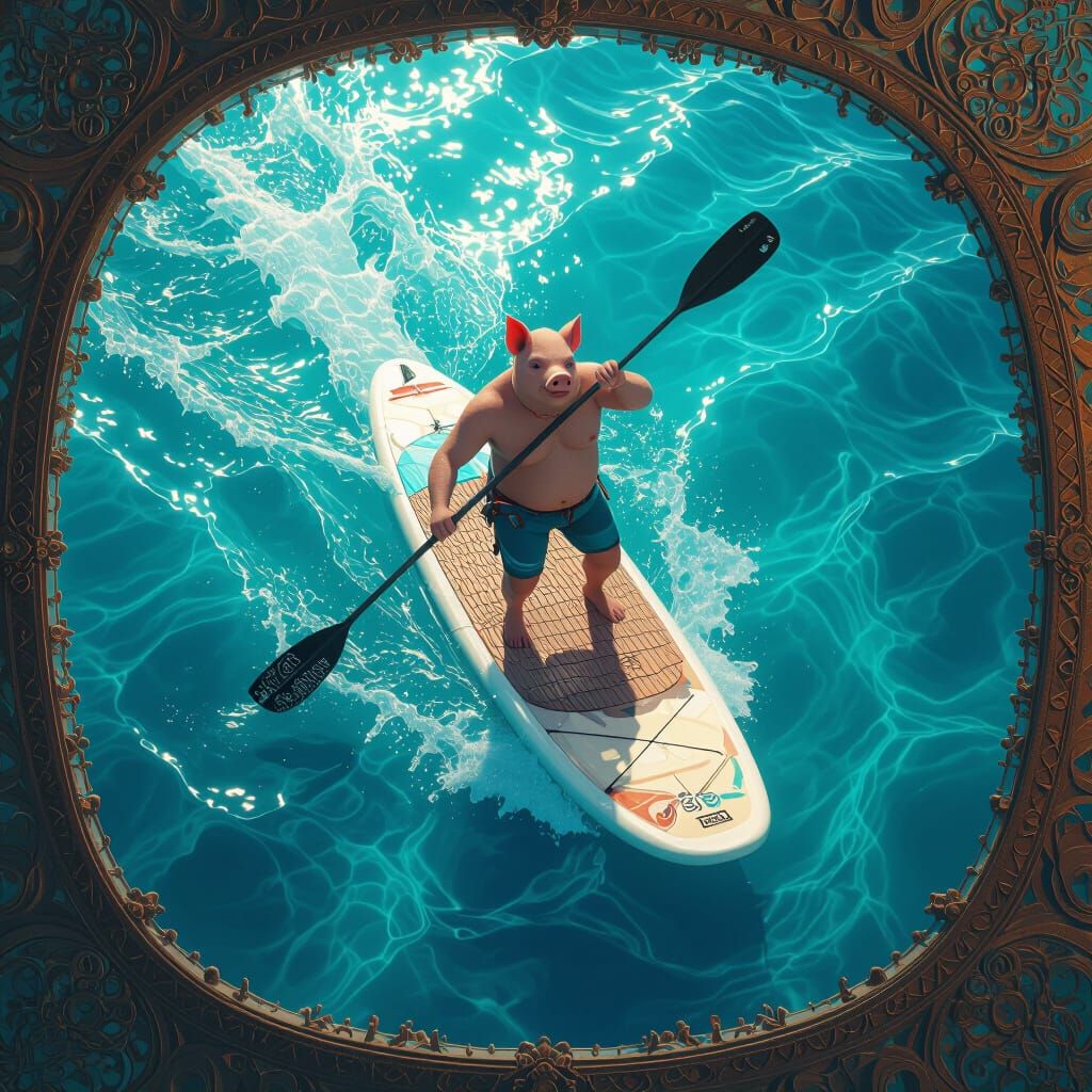 John Pork Paddleboarding on Turquoise Ocean