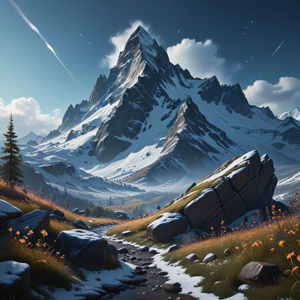 Majestic Snowy Mountain Peak in Vibrant HDR