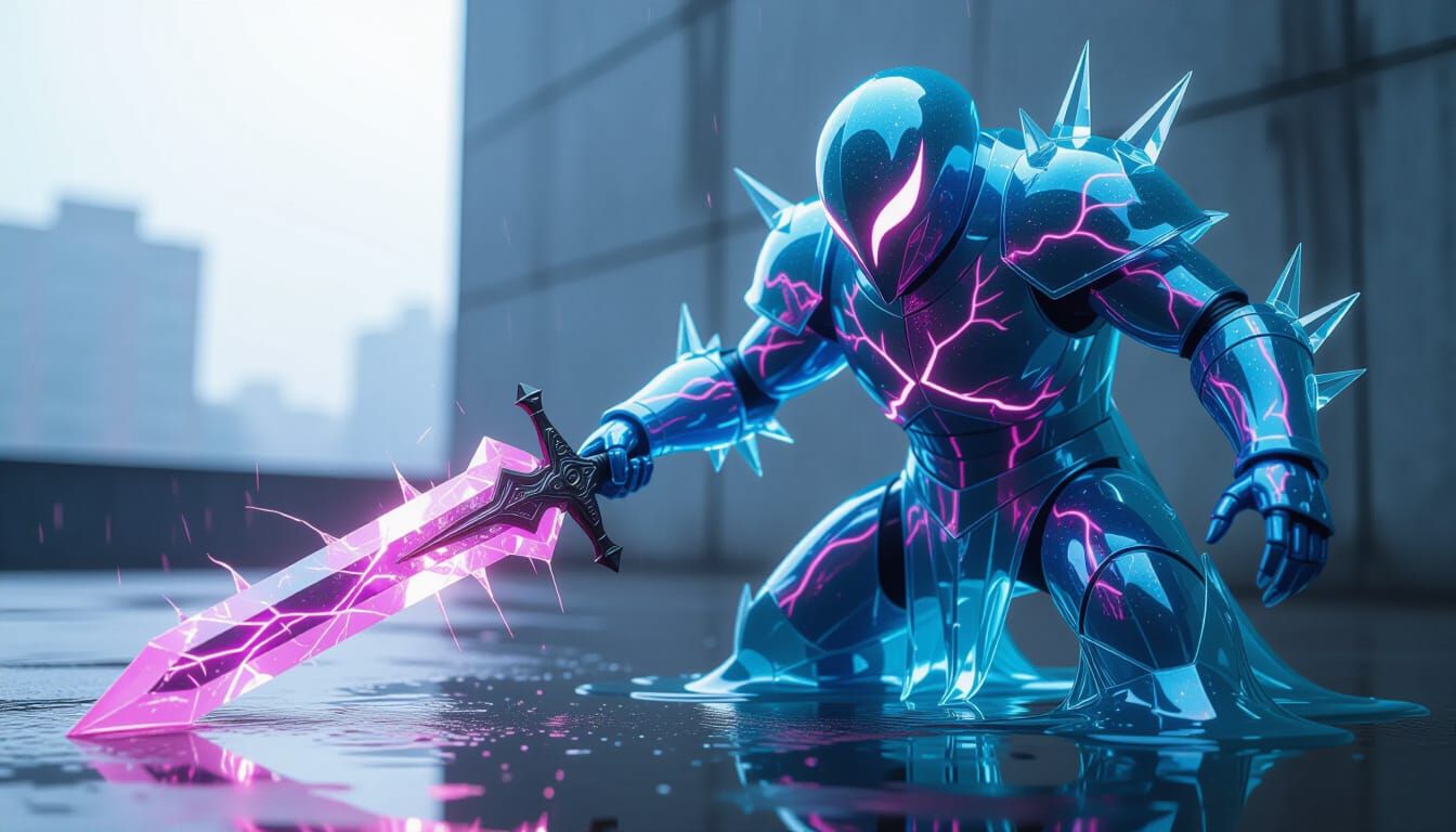 Slime Knight with Crystal Sword in Klimt Sci-Fi Style