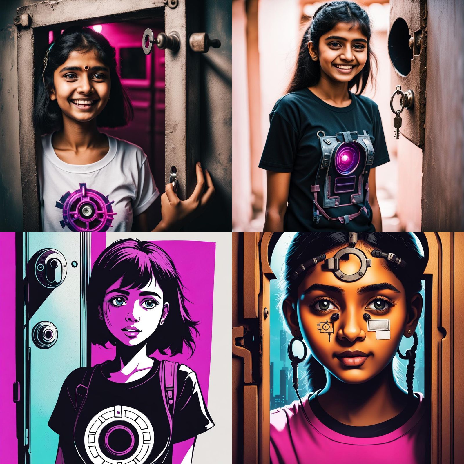 Marathi Girl's Cyberpunk Elation Through Keyhole