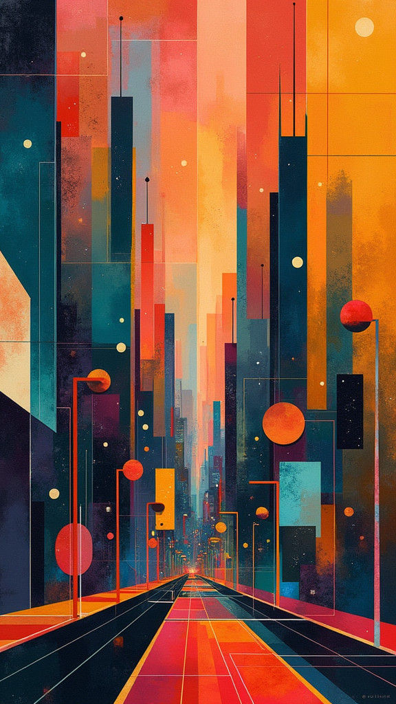 Futuristic Cityscape Portrait in Abstract Geometric Style