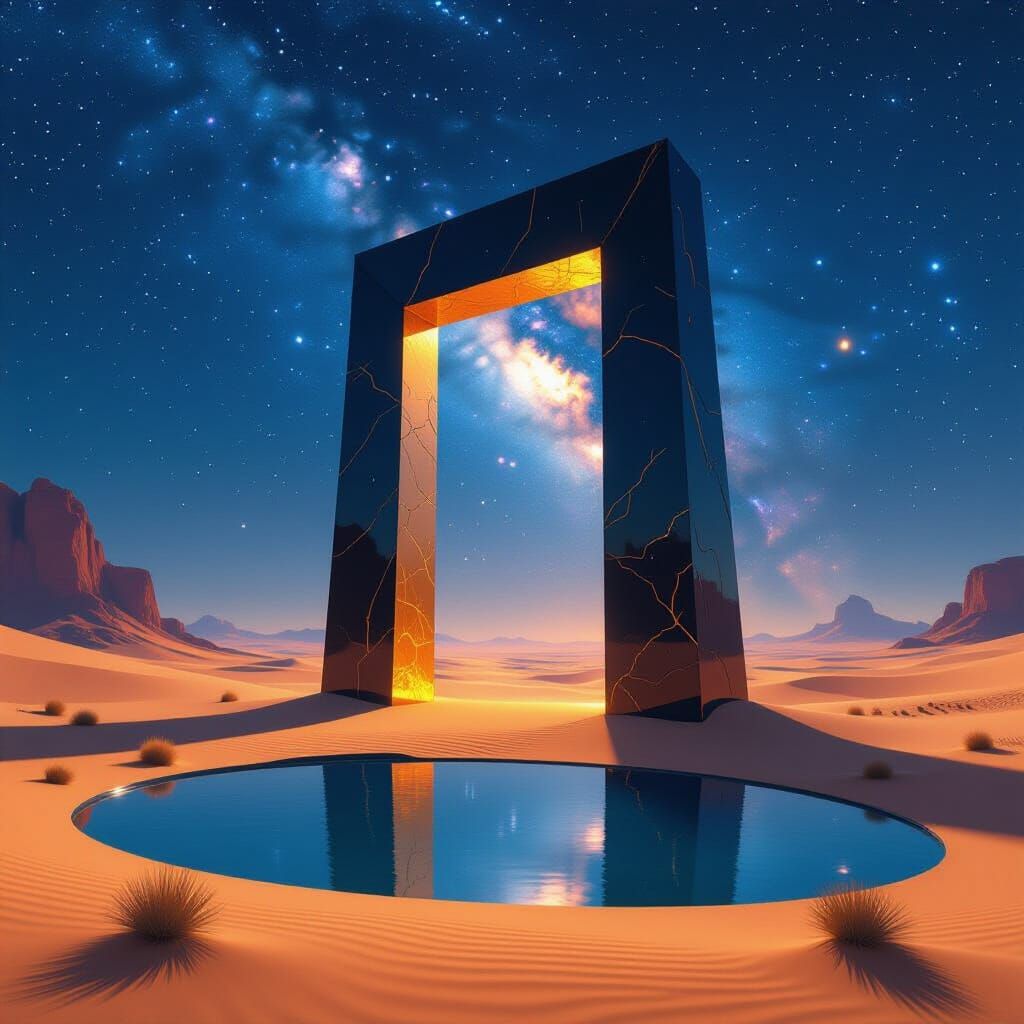 Obsidian Portal in Bioluminescent Desert Landscape