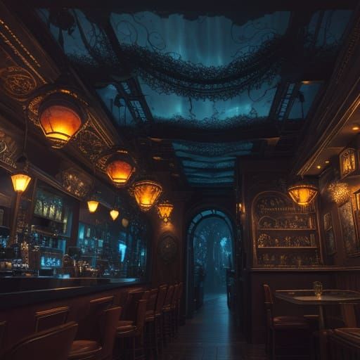 Enchanted Surreal Cafe at Night