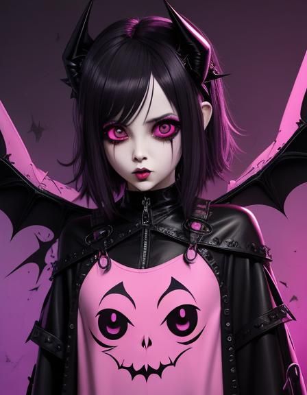 Pastel Goth Dripping Eyeball with Bat Wings