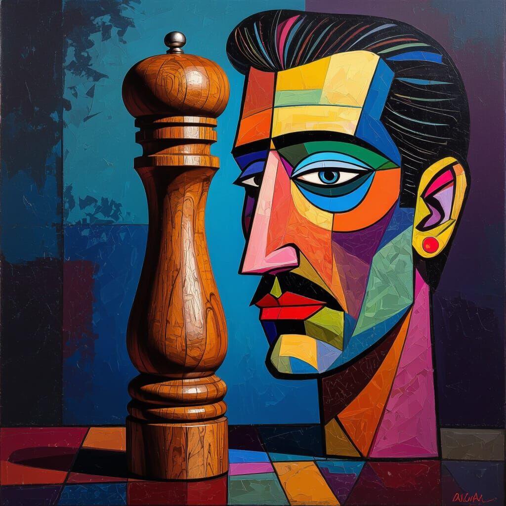 Wooden Pepper Grinders in Picasso Style