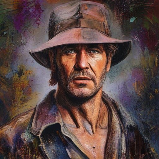 Indiana Jones Portrait with Ink Splatter Background