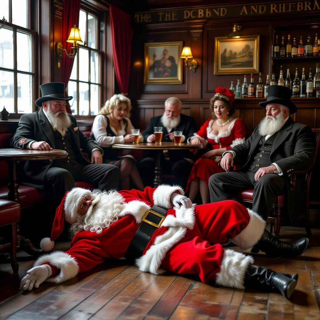Drunk Santa Claus in Victorian Tavern