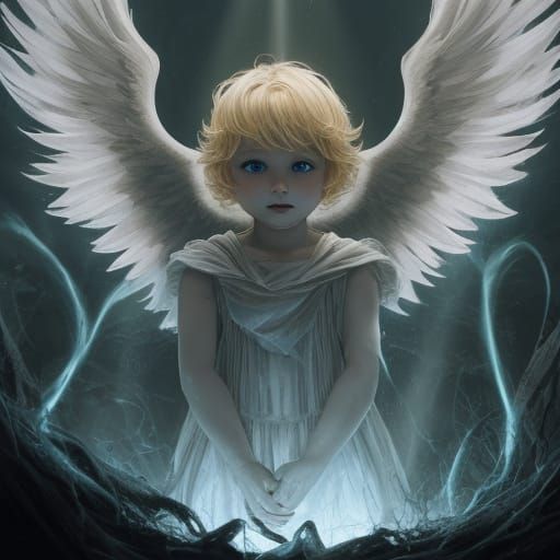 Sinister Bioluminescent Angel in Toxic God Rays