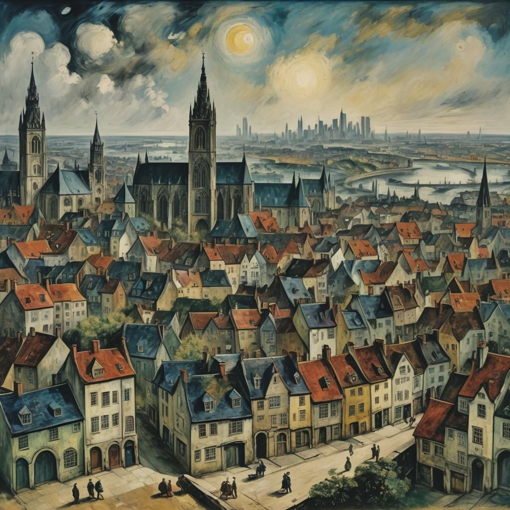 Vampire City Skyline Inspired by Classical Art