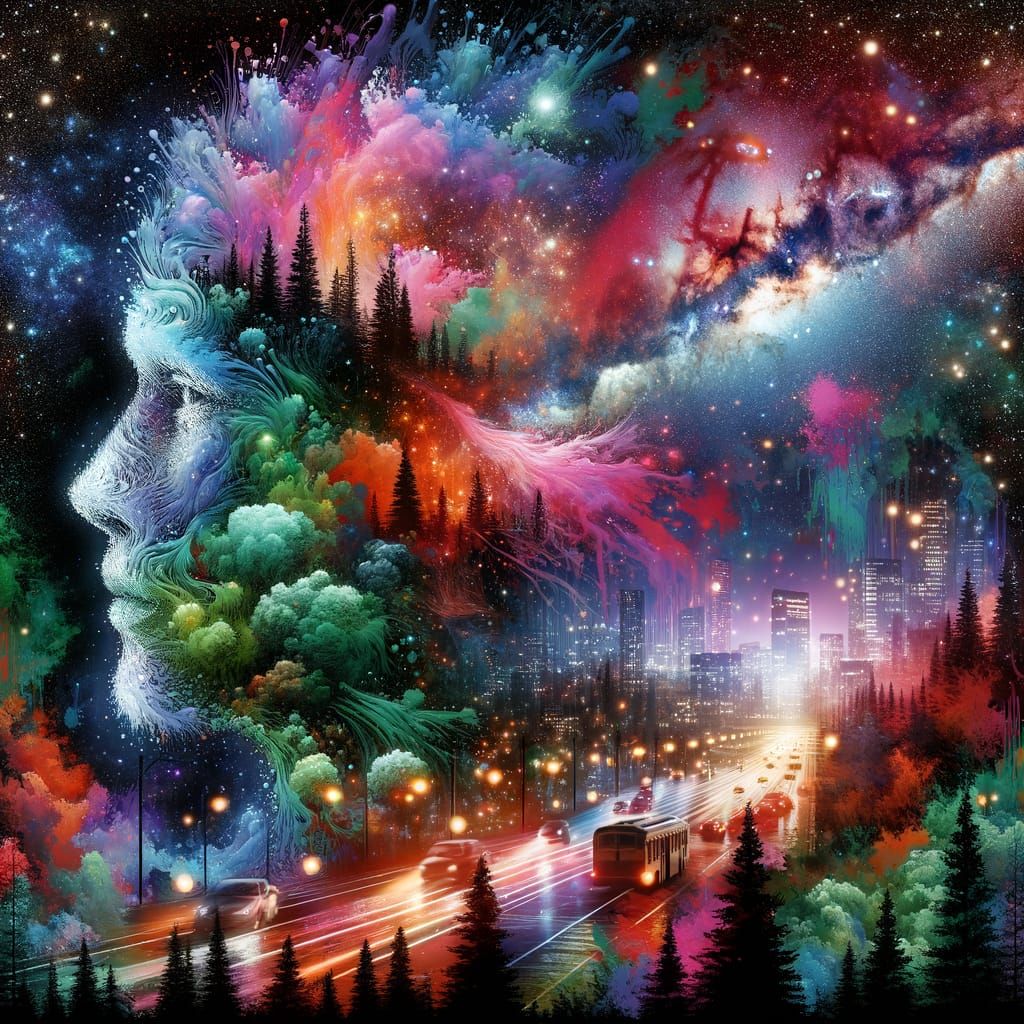 Supernatural Apparition in a Vibrant, Maximalist Galaxy Scen...