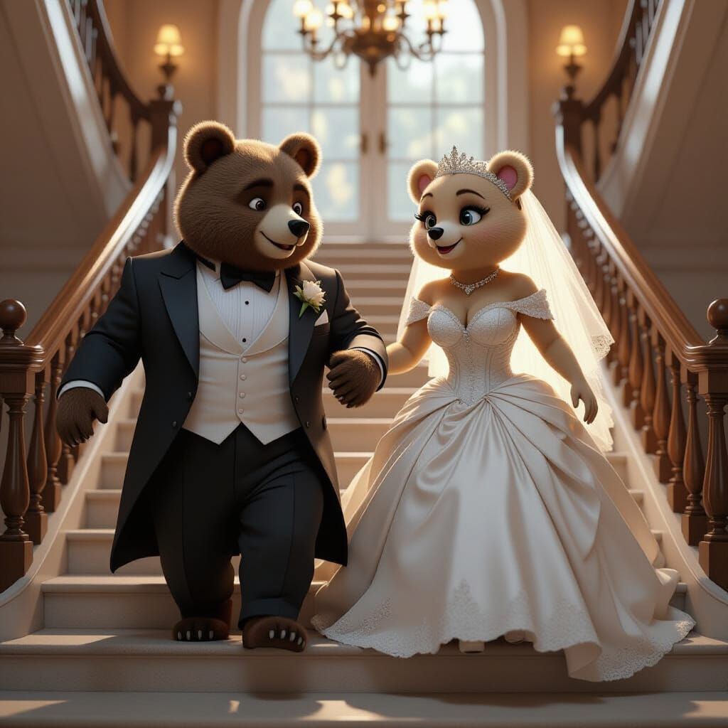 Anthropomorphic Bears Meet in 3D Rendered Scene