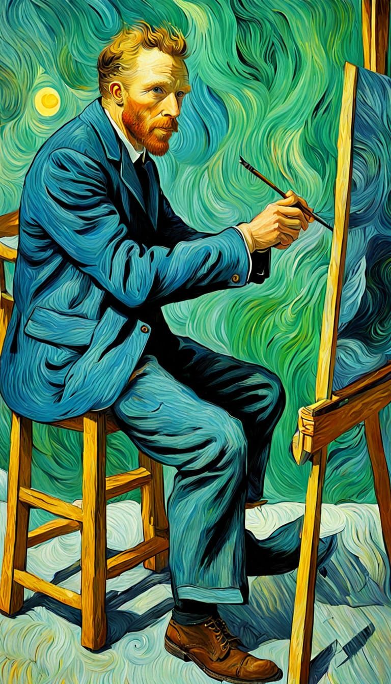 Van Gogh Paints Himself in Starry Night Style