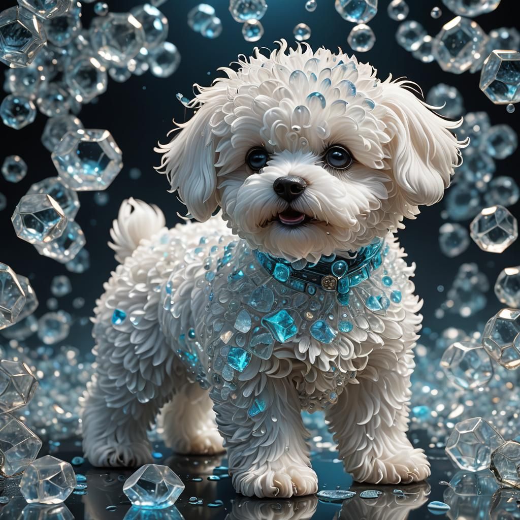 Bioluminescent Crystal Bichon Frise Puppy Sculpture