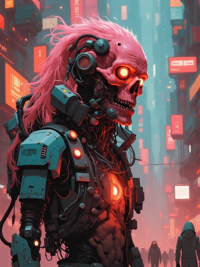 Cybernetic Space Zombie Portrait in Cyberpunk Style