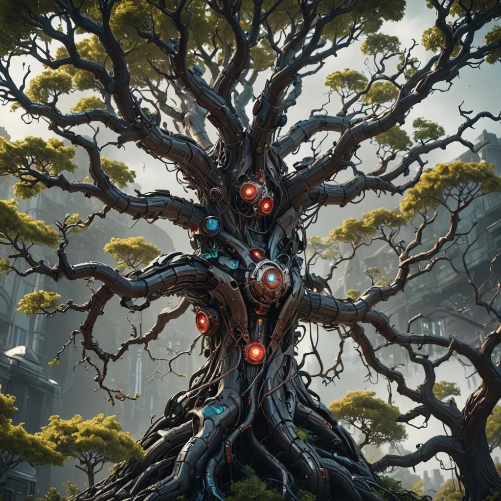 Fantastical Cyborg Tree in Detailed Matte Painting