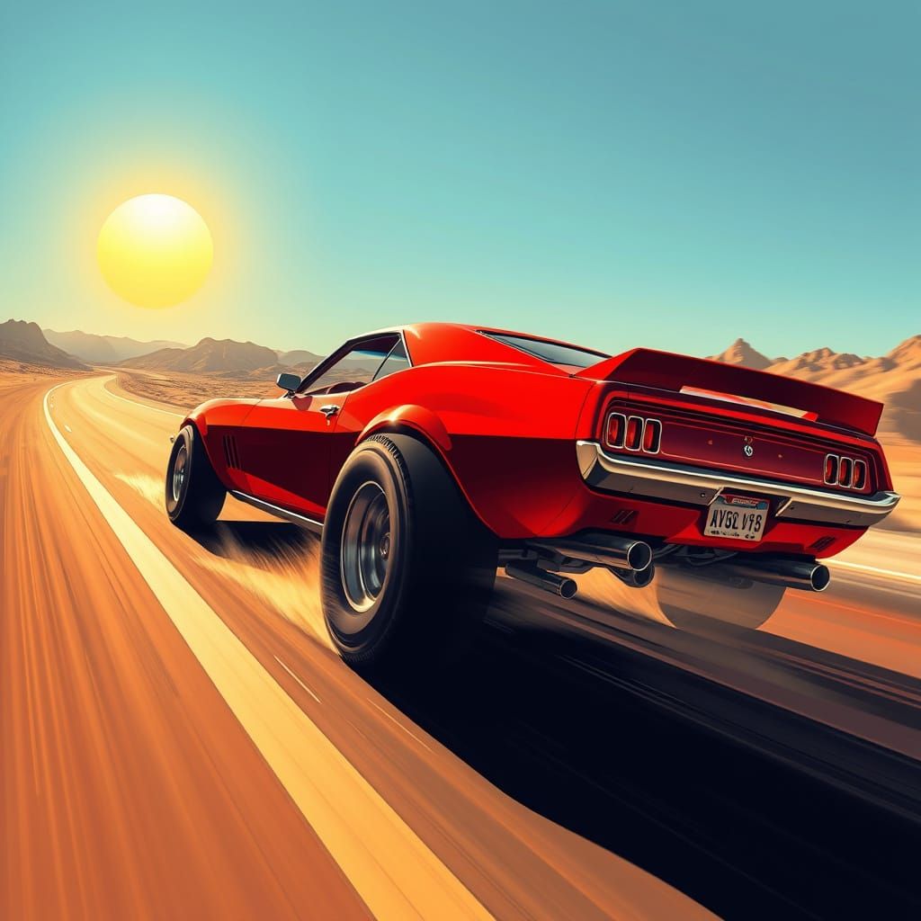 Futuristic Muscle Car in Flames