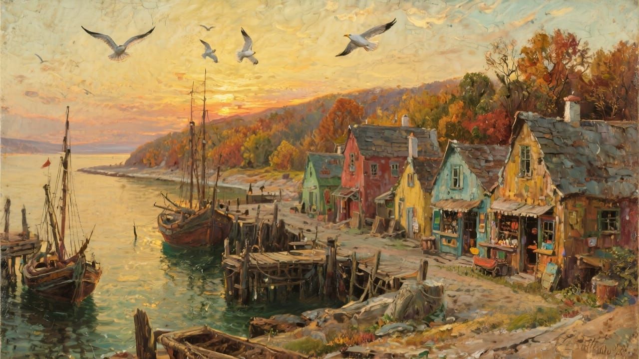 Coastal Village in Baroque Style Oil Painting