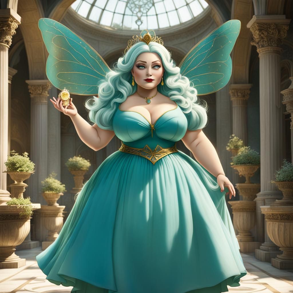 Fairy in Cyan Dress as 3D Digital Art