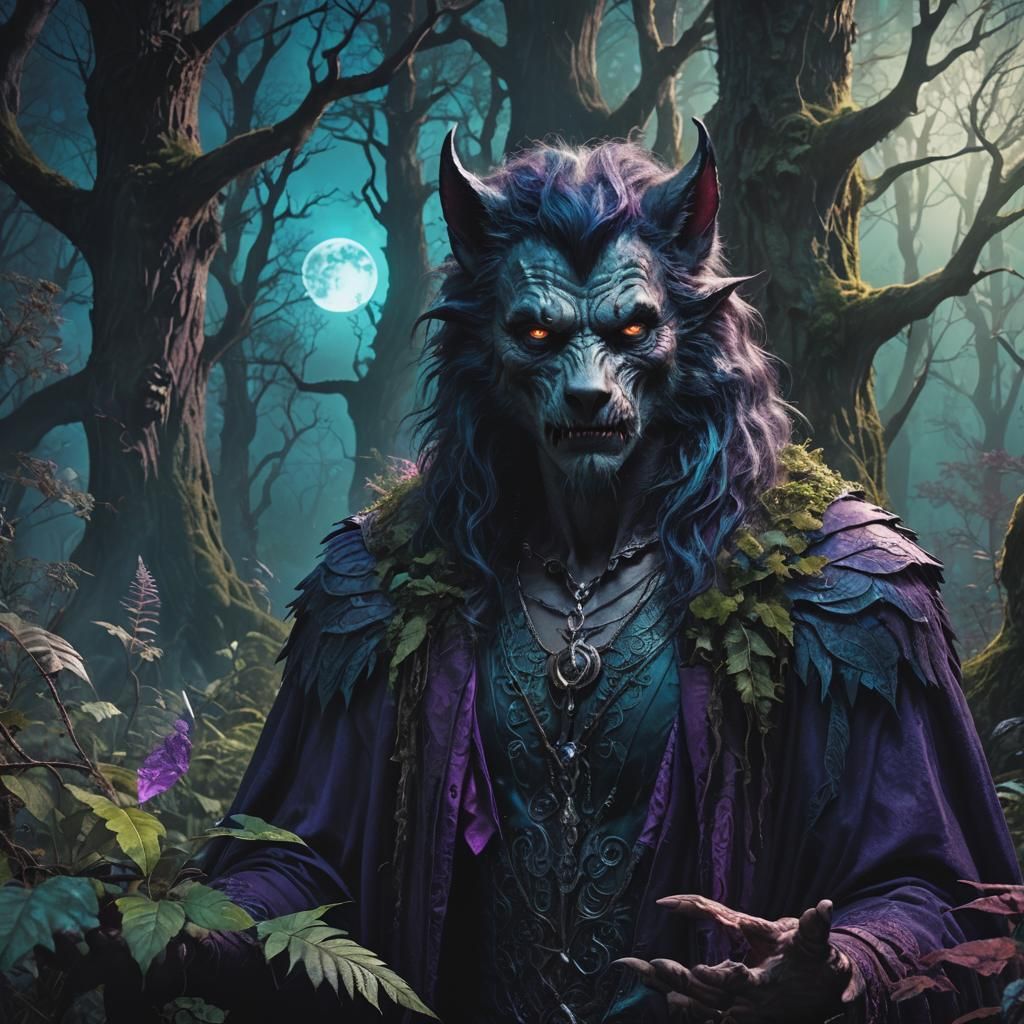 Half Vampire Werewolf Hybrid in Mystical Forest