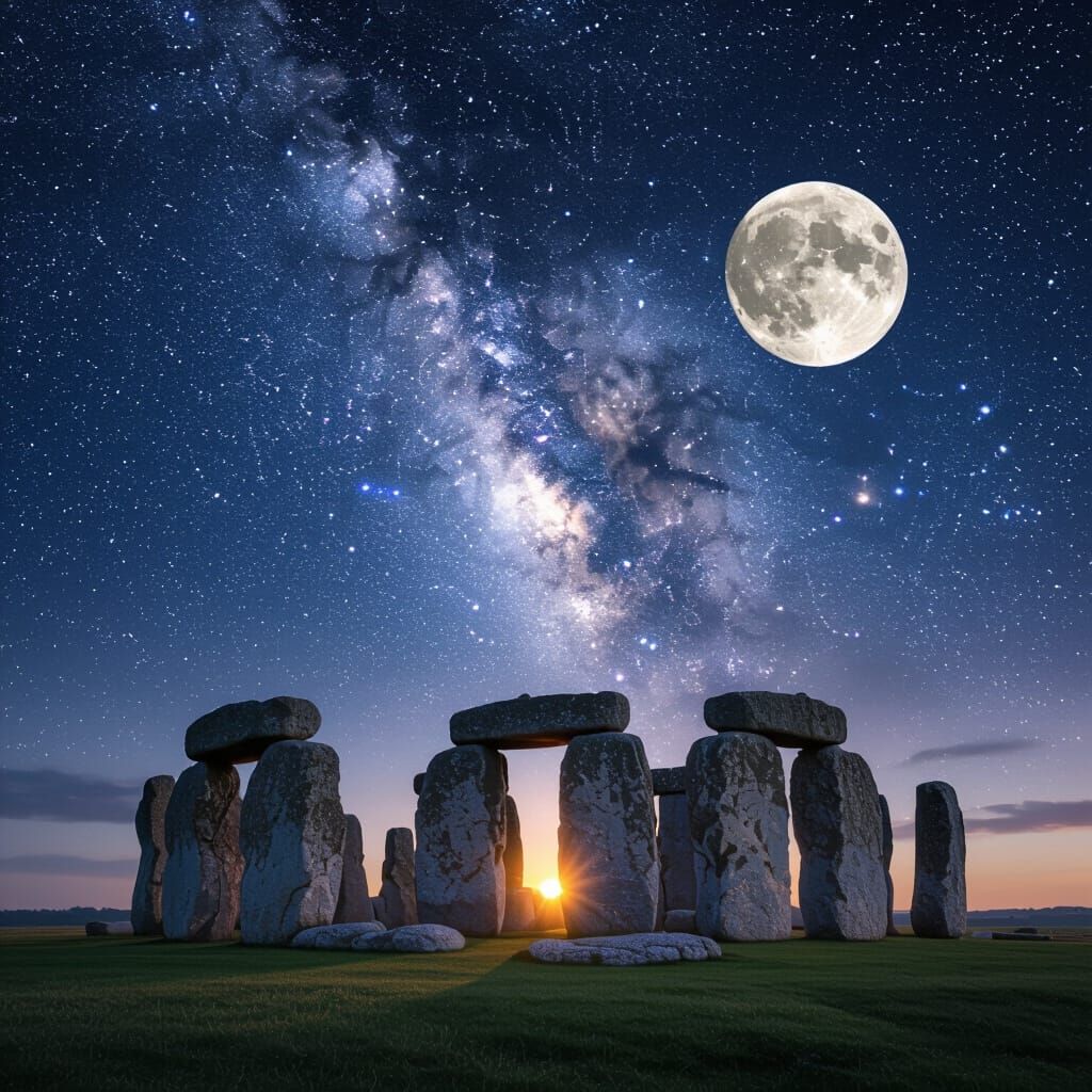 Stonehenge Under Galaxy Sky at Night