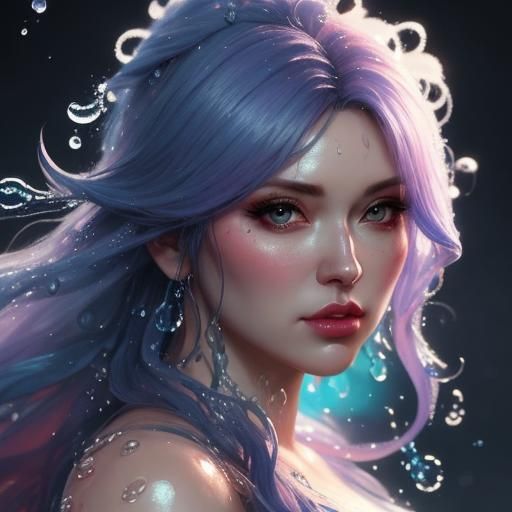 Hyperrealistic Fuzzy Babydoll in Water Droplets