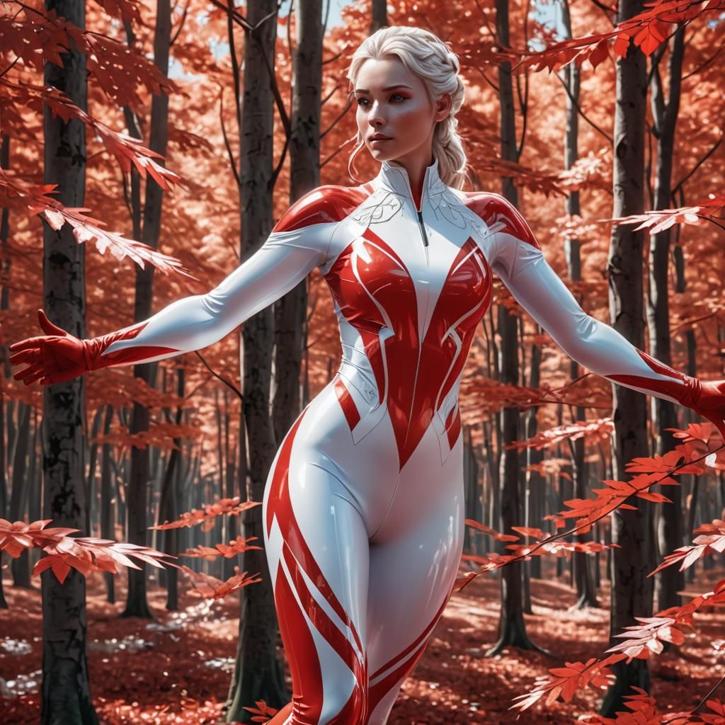 Girl in Austrian Flag Spandex Catsuit