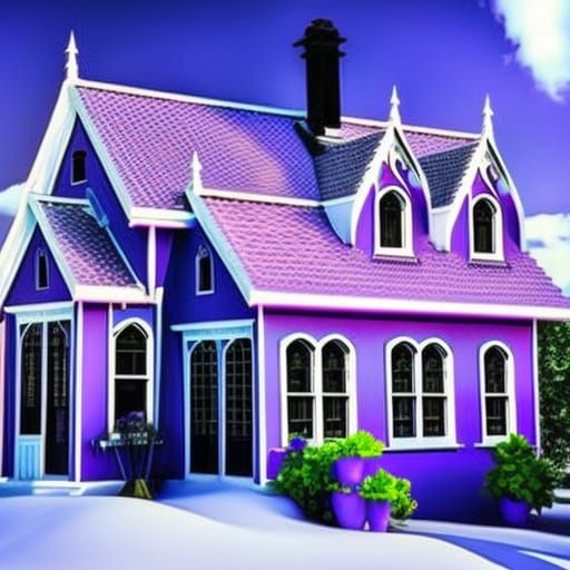 Tiny purple gothic house painted vibrant purple with cobalt blue accents& ethereal vibes& gothic vibes& magical vibes& d...