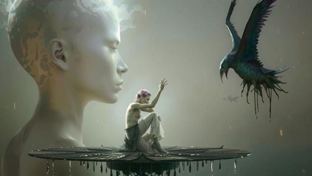 Deity in Gothic Landscape, Photorealistic Digital Art