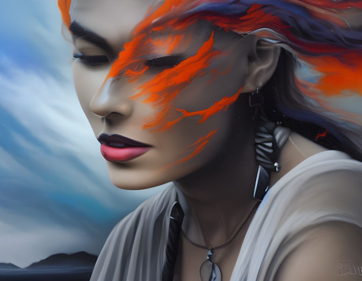 Enigmatic Woman with Third Eye in Distressed Oil Painting St...