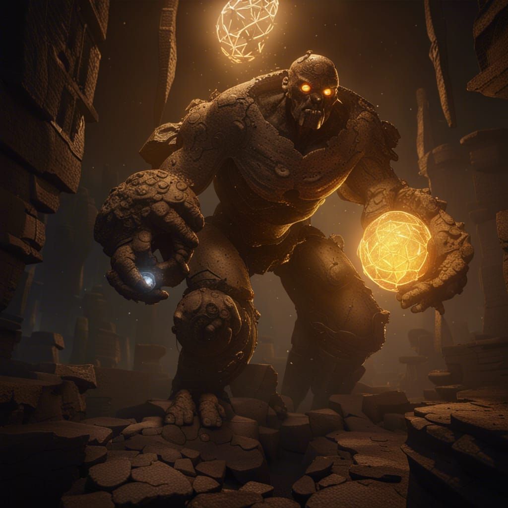 Epic Earth Golem in 3D Game Cinematic Style
