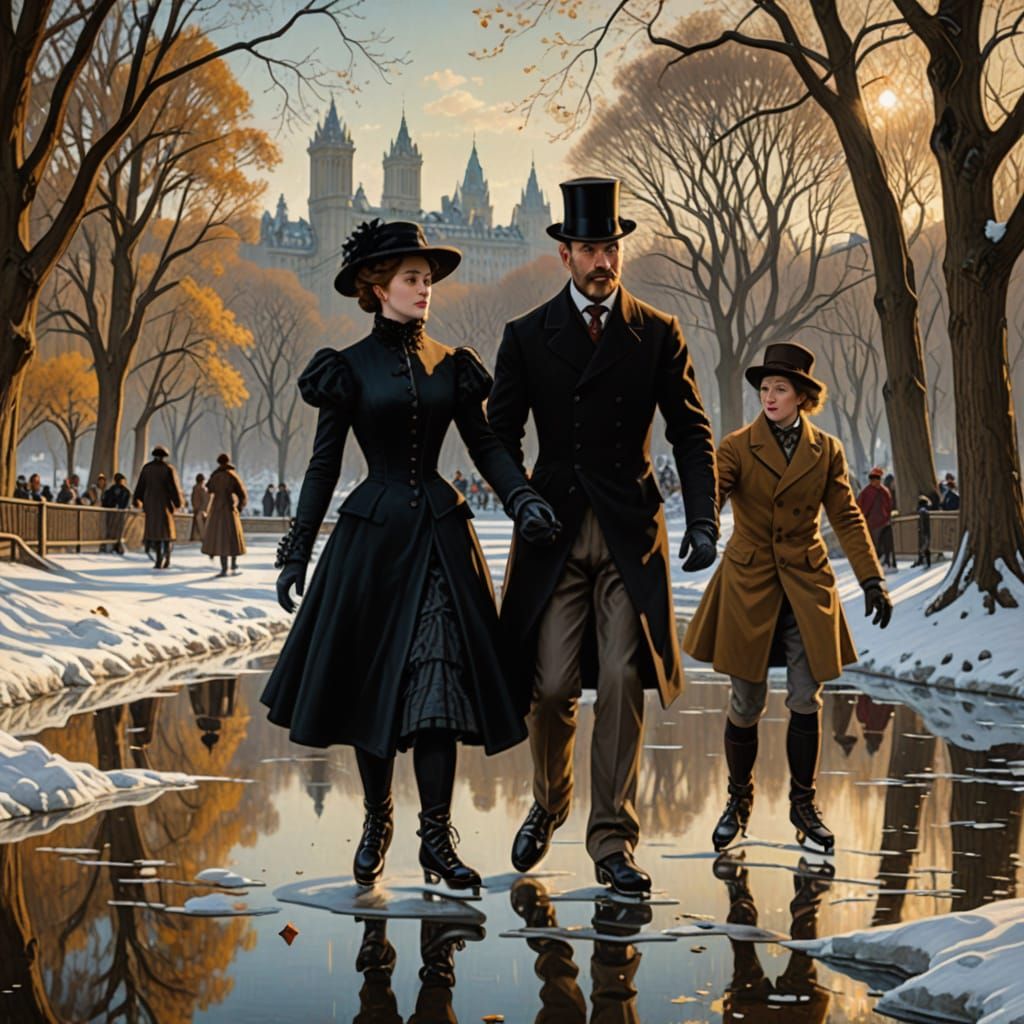 Edwardian Family Ice Skating: A Tissot-Inspired Scene