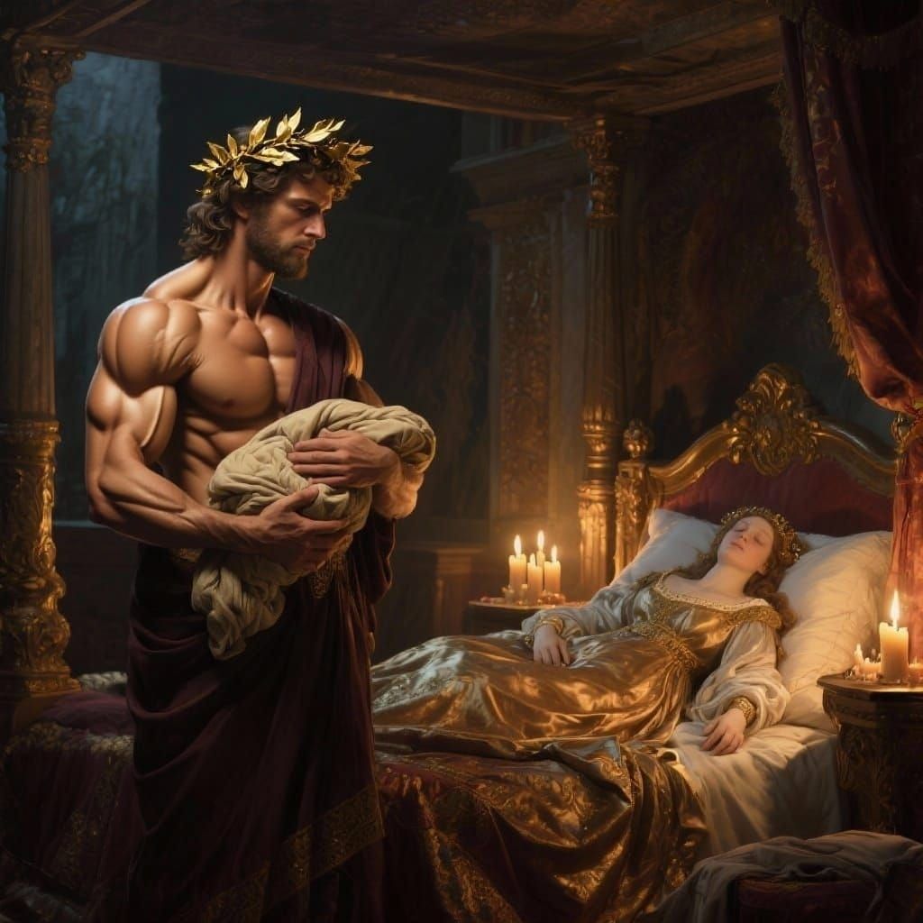 King Theseus Holds Newborn Son Hippolytus