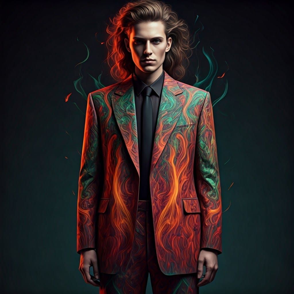 Fiery Fashion Model in Abstract Digital Art Style