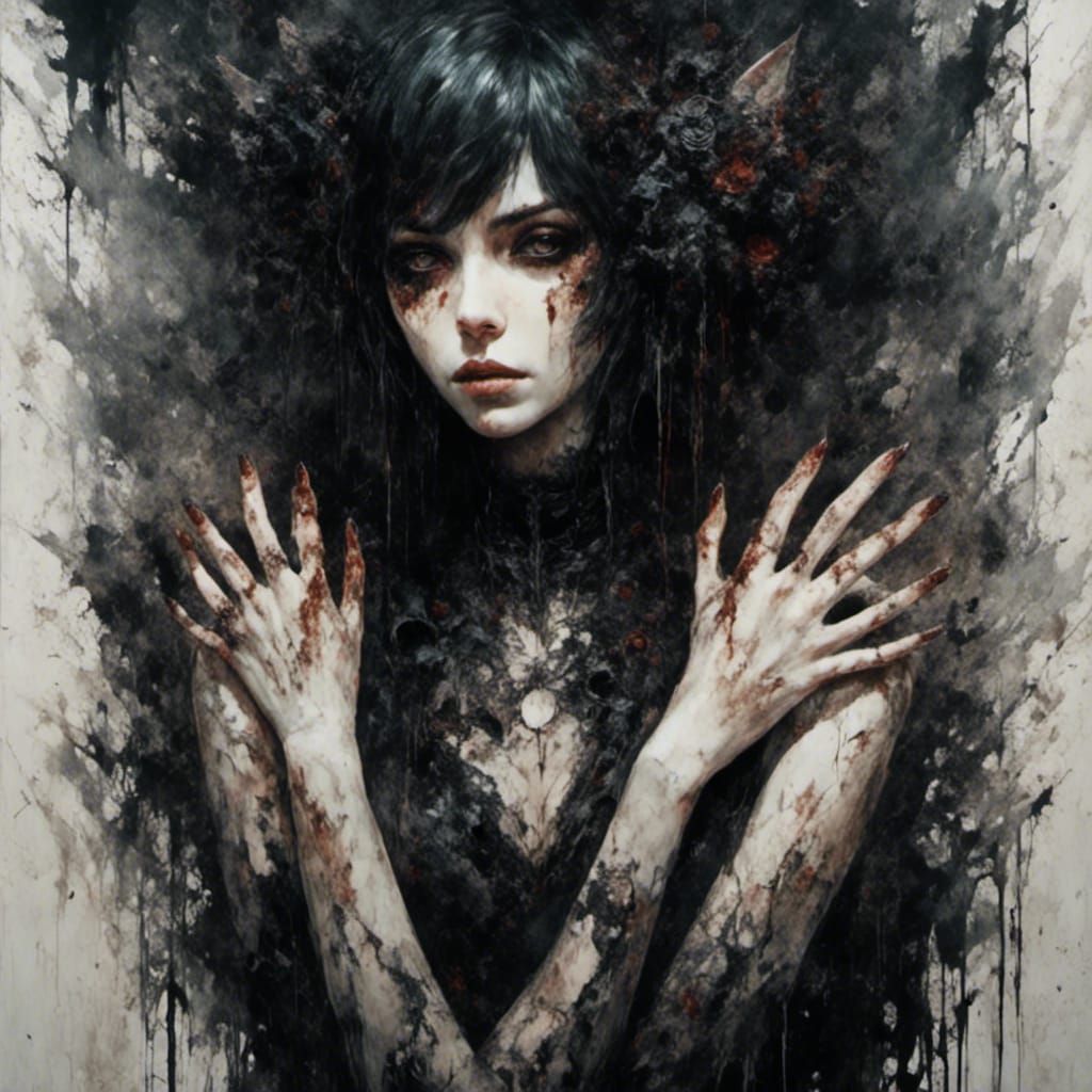 Girl Holds Hands with Darkness Personified