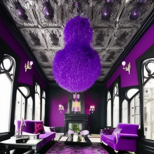 Eccentric Gothic penthouse with Black walls& vibrant purple ...