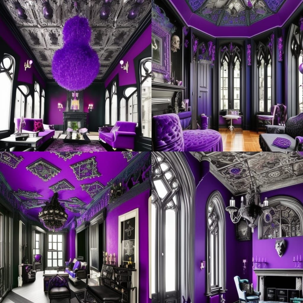 Eccentric Gothic penthouse with Black walls& vibrant purple ...