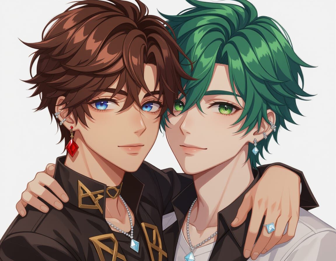 Two Young Men Embracing in Detailed 3D Anime Art