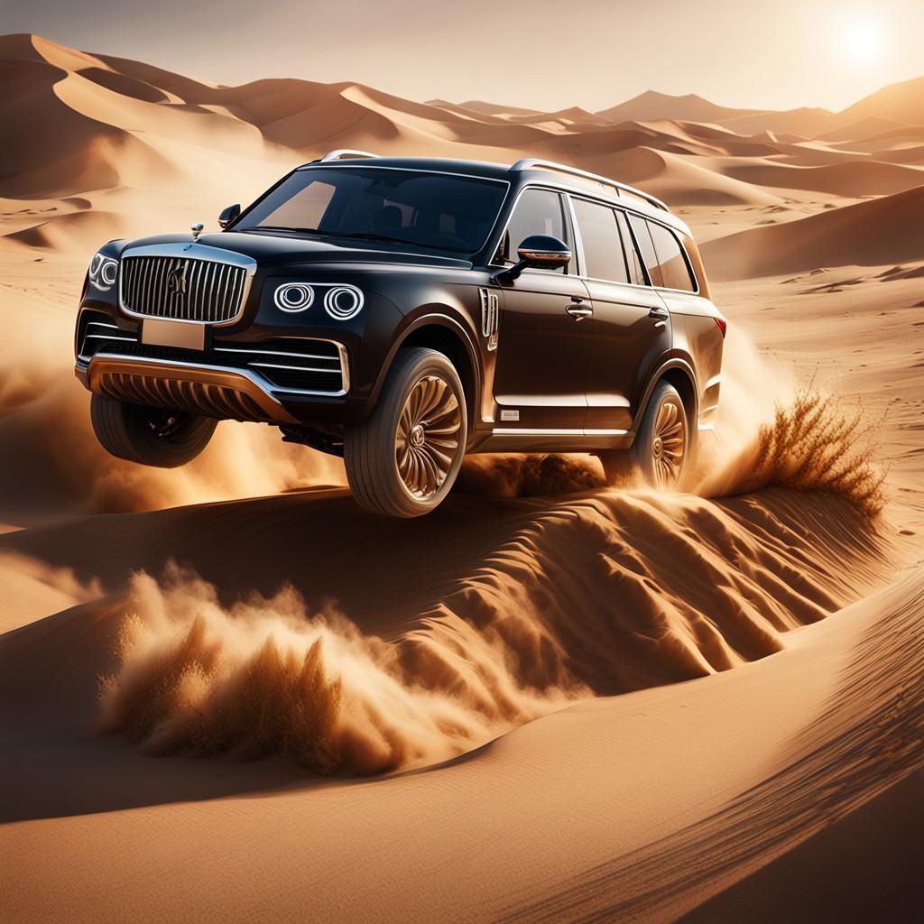 Black Hongqi LS7 SUV Races Across Desert Valley