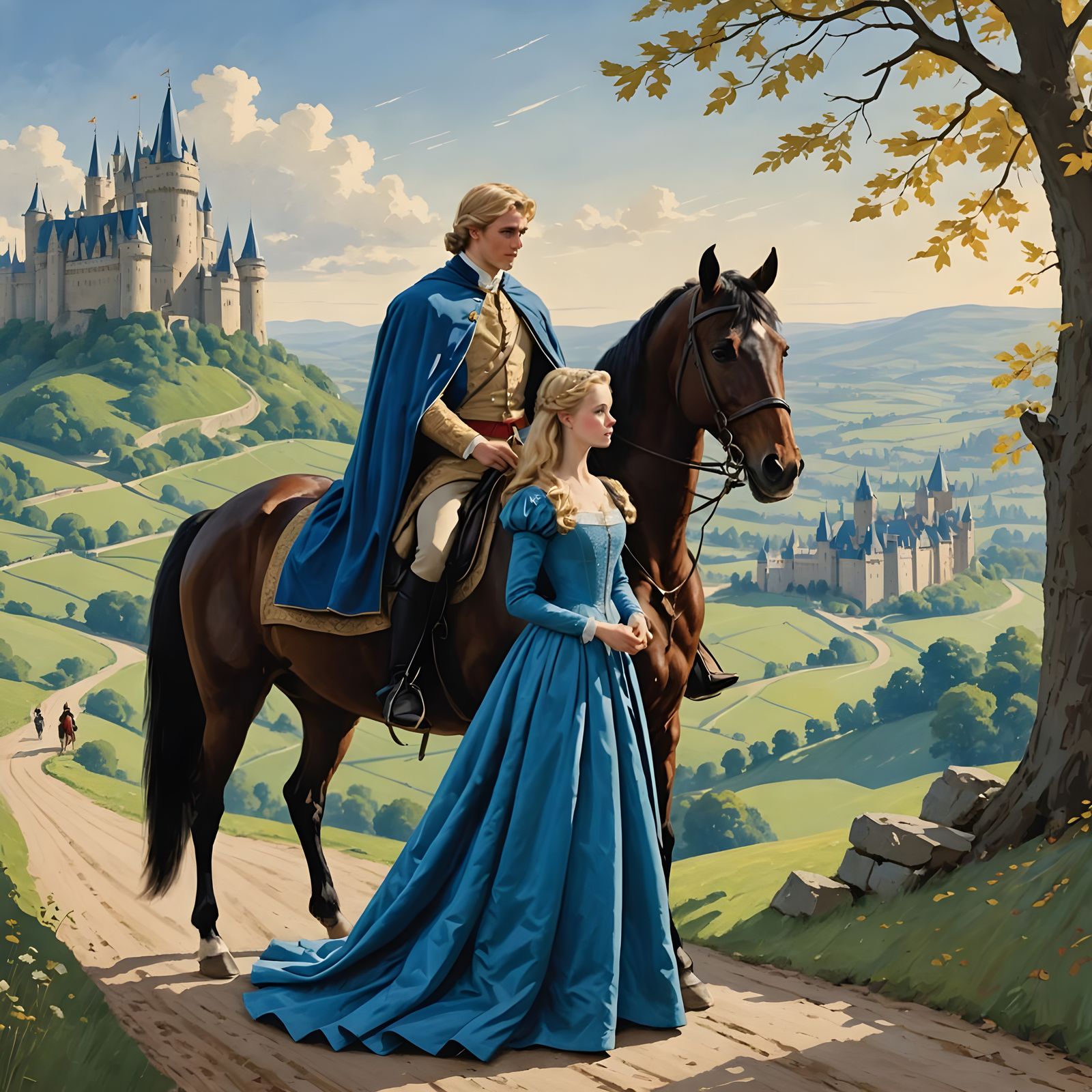 Elegant Princess Meets Prince on the Countryside Road in a W...
