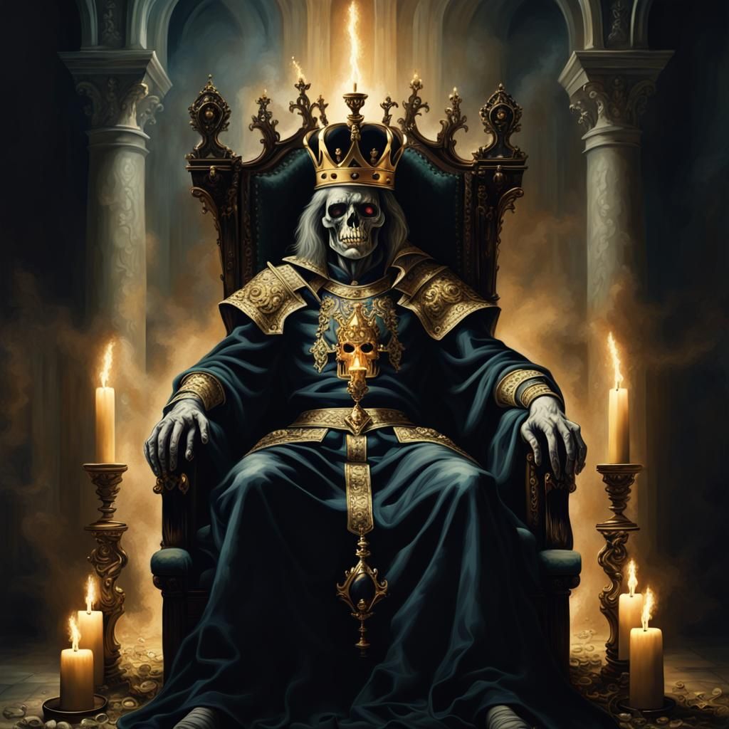 Undead King on Throne in Baroque Horror Style