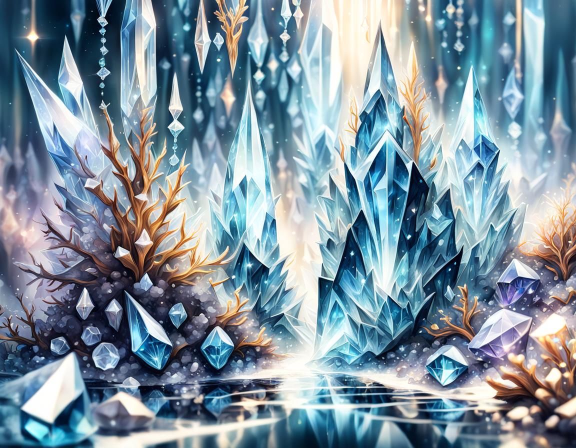Crystals Shower in Fantasy Watercolor Illustration