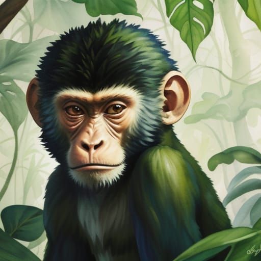 Impressionist Masterpiece of a Monkey in a Jungle