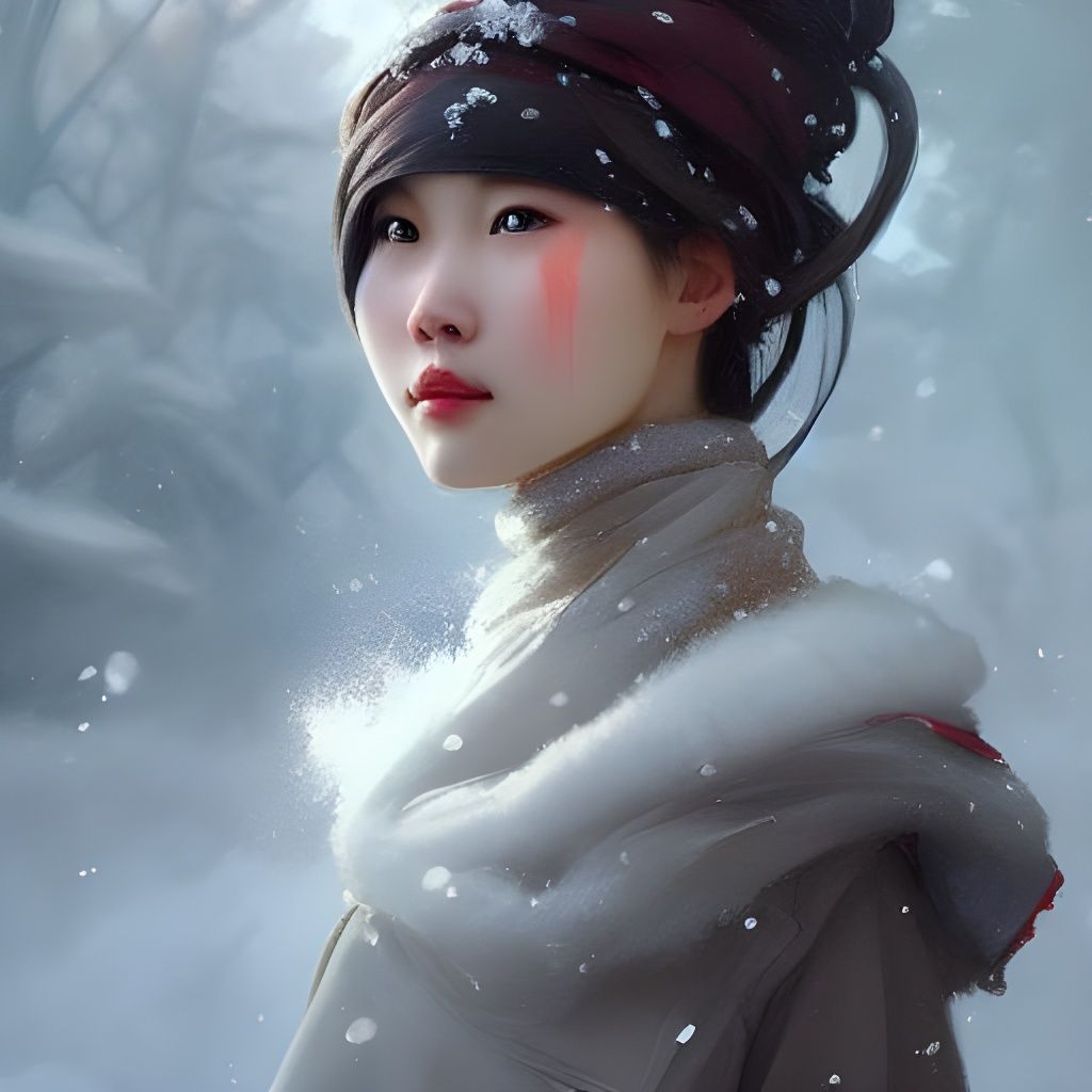 Chinese Winter Girl Portrait in Hyperdetailed Digital Art